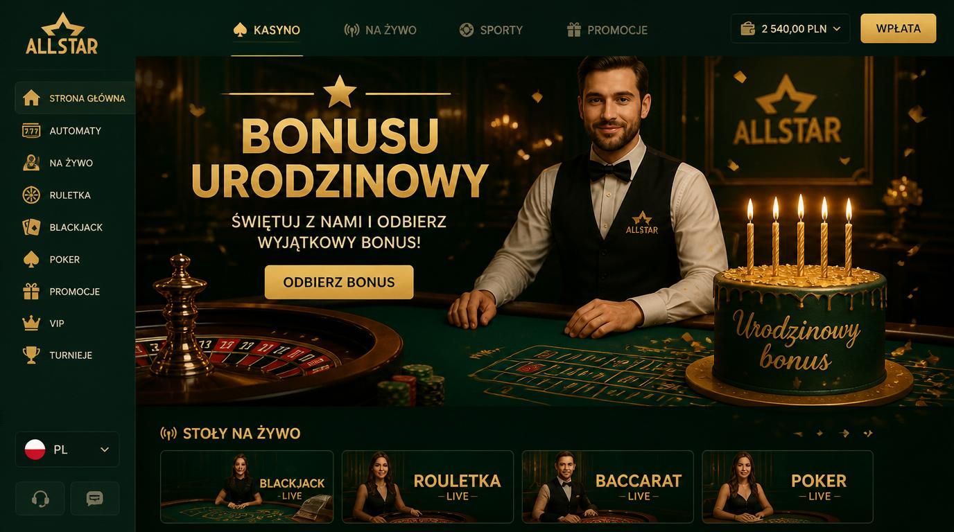 elegancki stół live casino z tortem urodzinowym i dealerem