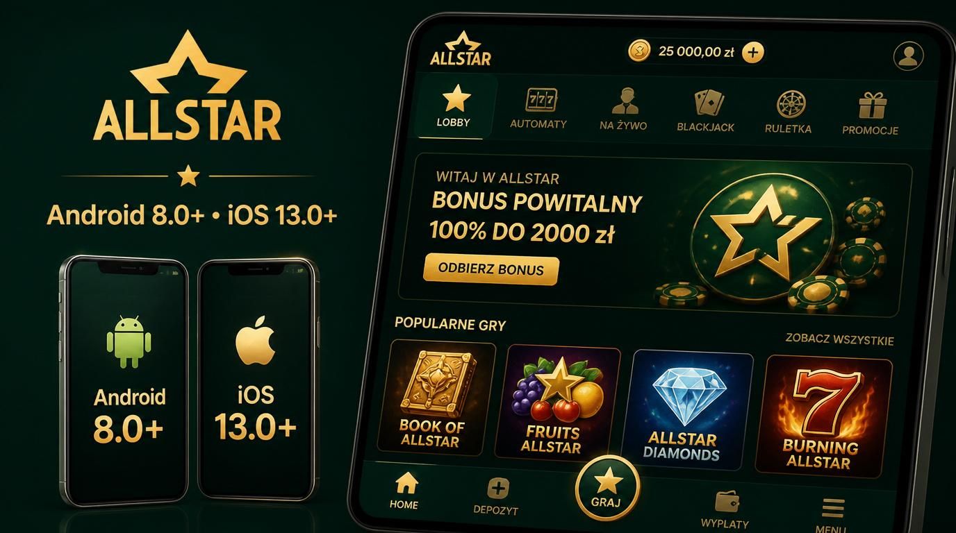 Dwa telefony z widocznymi systemami Android 8.0 i iOS 13 na tle interfejsu kasyna